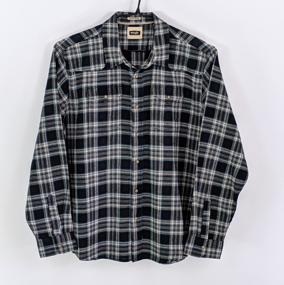 Wrangler Flannel Shirt Western Plaid Snap Front - Picture 6 of 8
